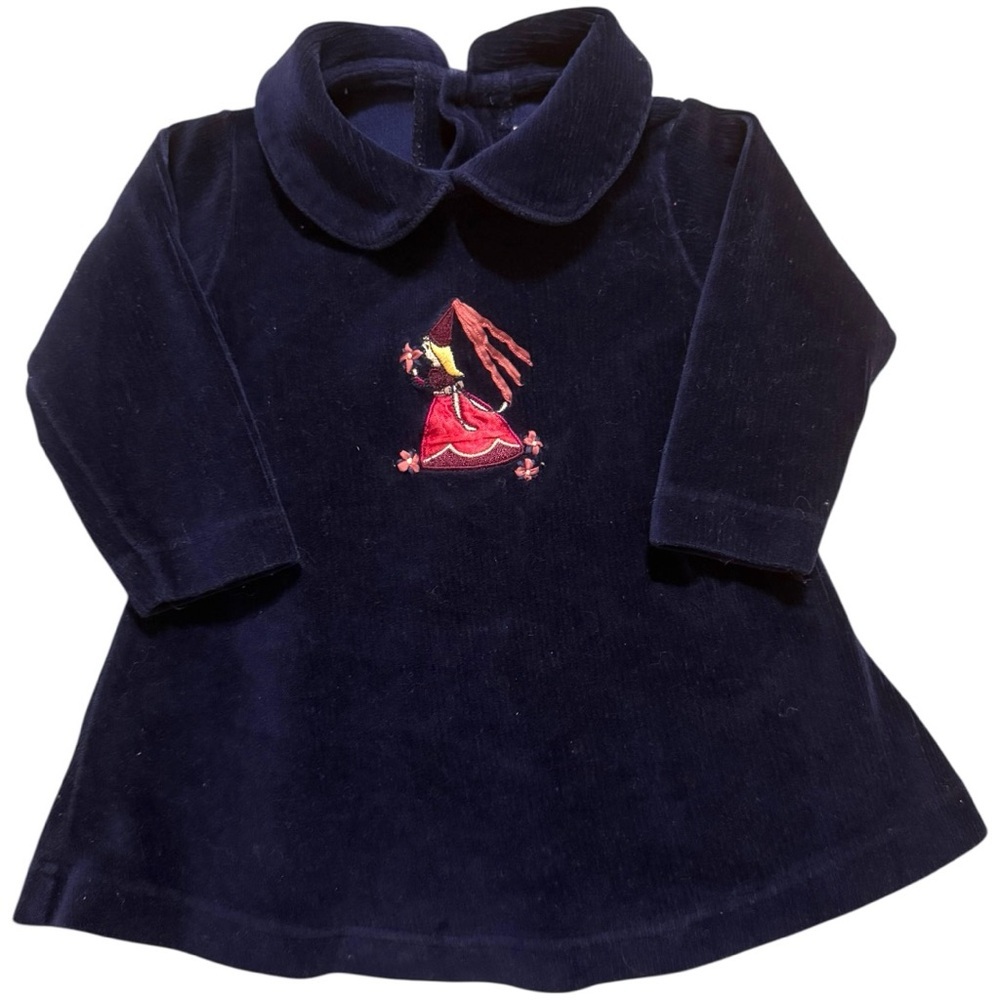Vintage Talbots Kids Navy Velvet Embroidered Dress 6M Holiday